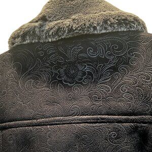 Outback Trading Co. Black Faux Fur Lined Jacket Women's Paisley Tooled Coat